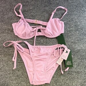 wild fable Light Pink Shimmery Tie-Side Bikini Set